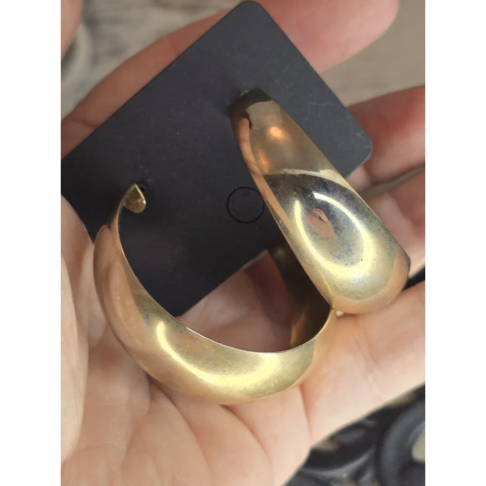 Gold Tone Chunky Hoop Earrings White Acrylic Yellow Matte Hoop Trio Set #433